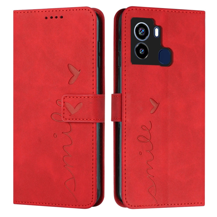For Tecno Pop 6 Skin Feel Heart Pattern Leather Phone Case