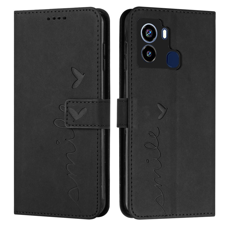 For Tecno Pop 6 Skin Feel Heart Pattern Leather Phone Case