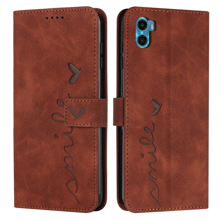 For Motorola Moto E22s 4G Skin Feel Heart Pattern Leather Phone Case