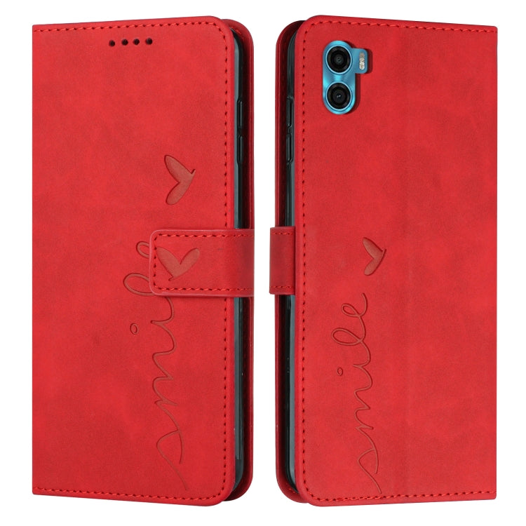 For Motorola Moto E22s 4G Skin Feel Heart Pattern Leather Phone Case