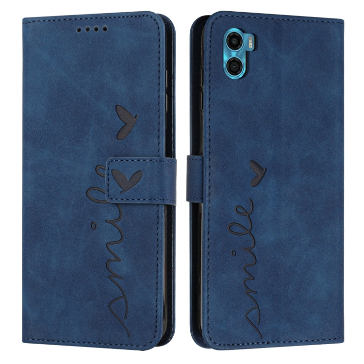 For Motorola Moto E22s 4G Skin Feel Heart Pattern Leather Phone Case