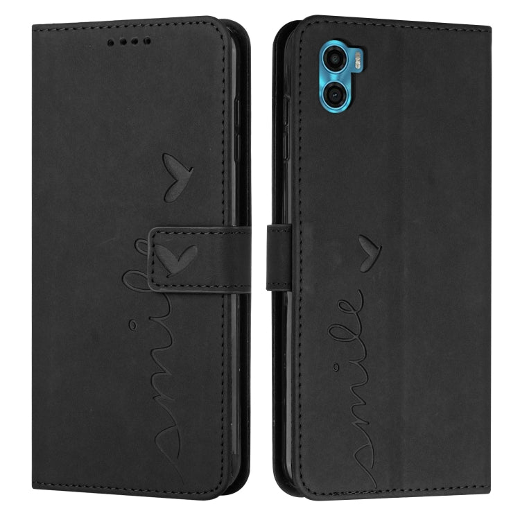 For Motorola Moto E22s 4G Skin Feel Heart Pattern Leather Phone Case
