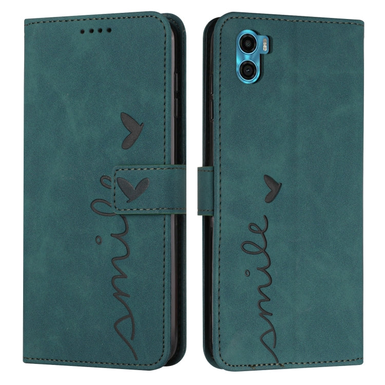 For Motorola Moto E22s 4G Skin Feel Heart Pattern Leather Phone Case