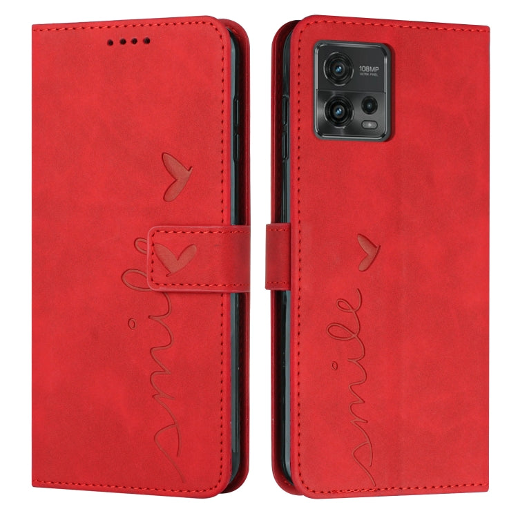 For Motorola Moto G72 Skin Feel Heart Pattern Leather Phone Case