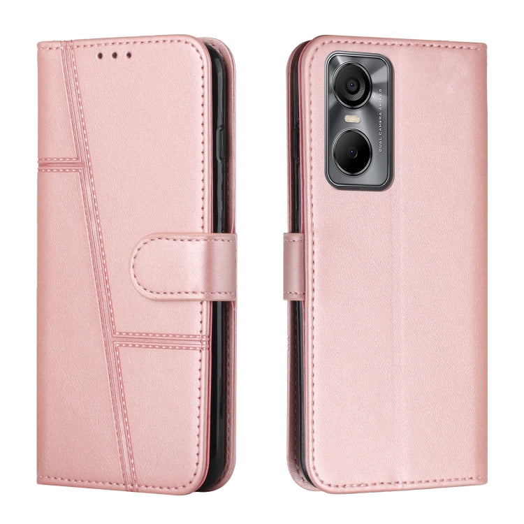 For Tecno Pop 6 Pro Stitching Calf Texture Buckle Leather Phone Case