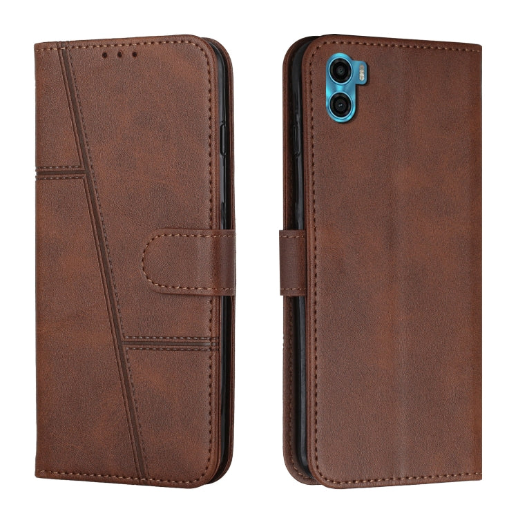 For Motorola Moto E22s 4G Stitching Calf Texture Buckle Leather Phone Case