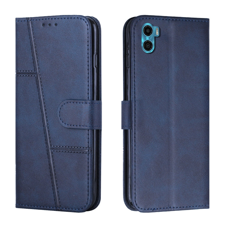 For Motorola Moto E22s 4G Stitching Calf Texture Buckle Leather Phone Case