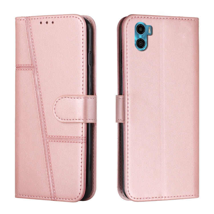 For Motorola Moto E22s 4G Stitching Calf Texture Buckle Leather Phone Case