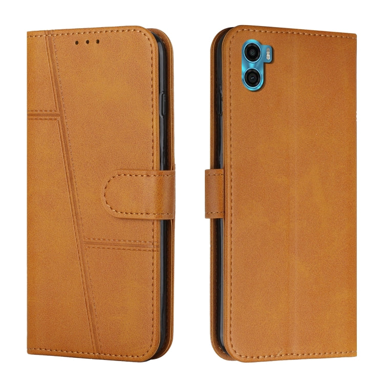 For Motorola Moto E22s 4G Stitching Calf Texture Buckle Leather Phone Case