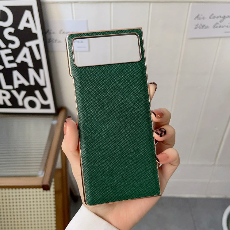 For Xiaomi Mix Fold 2 Nano Electroplating Cross Texture Genuine Leather Phone Case