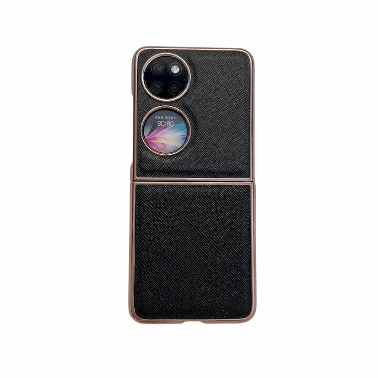 For Huawei P50 Pocket Nano Electroplating Cross Texture Genuine Leather Phone Case