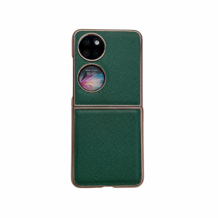 For Huawei P50 Pocket Nano Electroplating Cross Texture Genuine Leather Phone Case