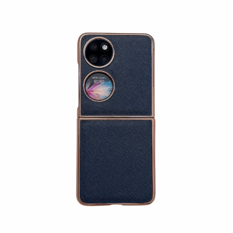 For Huawei P50 Pocket Nano Electroplating Cross Texture Genuine Leather Phone Case