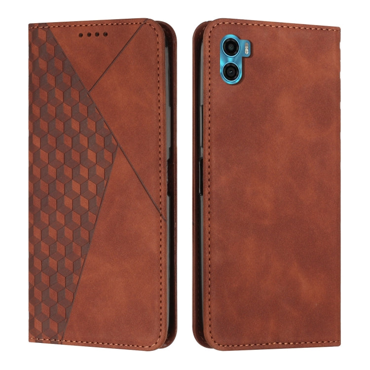 For Motorola Moto E22s 4G Diamond Pattern Skin Feel Magnetic Leather Phone Case
