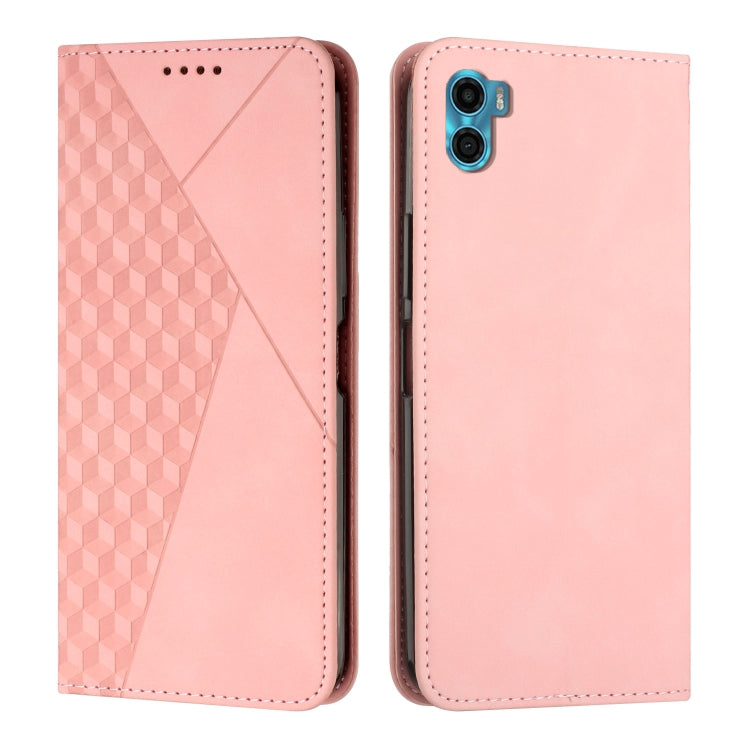 For Motorola Moto E22s 4G Diamond Pattern Skin Feel Magnetic Leather Phone Case