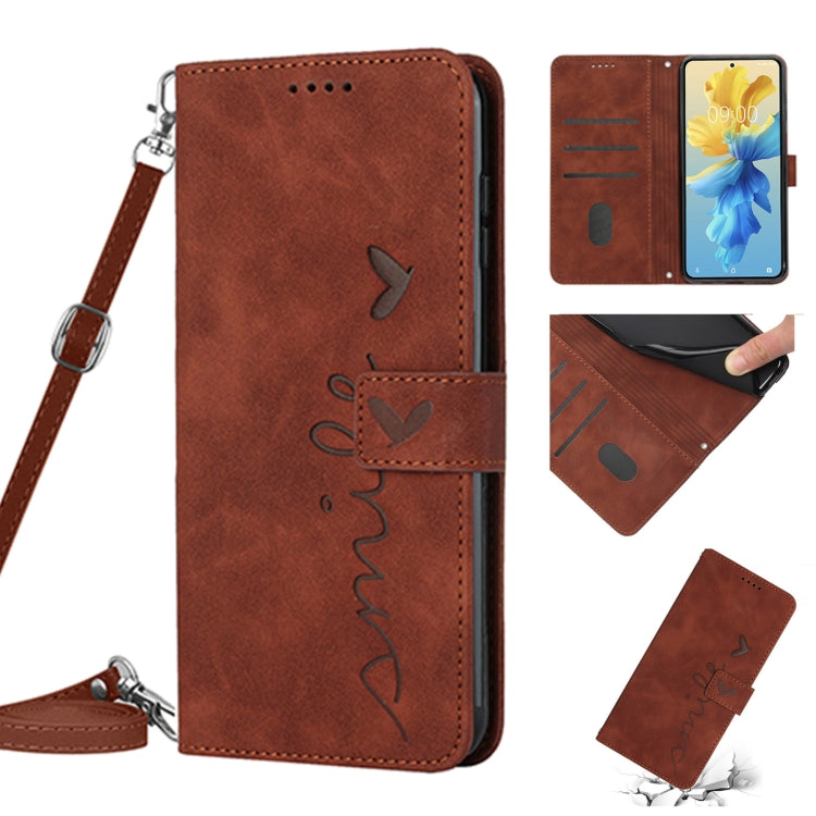 For Infinix Hot 20S Skin Feel Heart Pattern Leather Phone Case with Lanyard