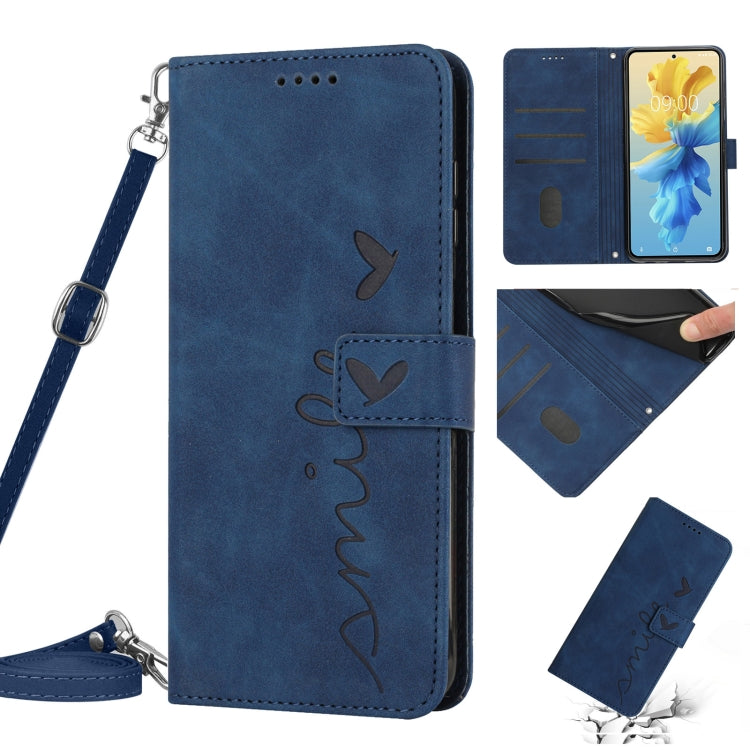 For Tecno Pop 6 Skin Feel Heart Pattern Leather Phone Case with Lanyard