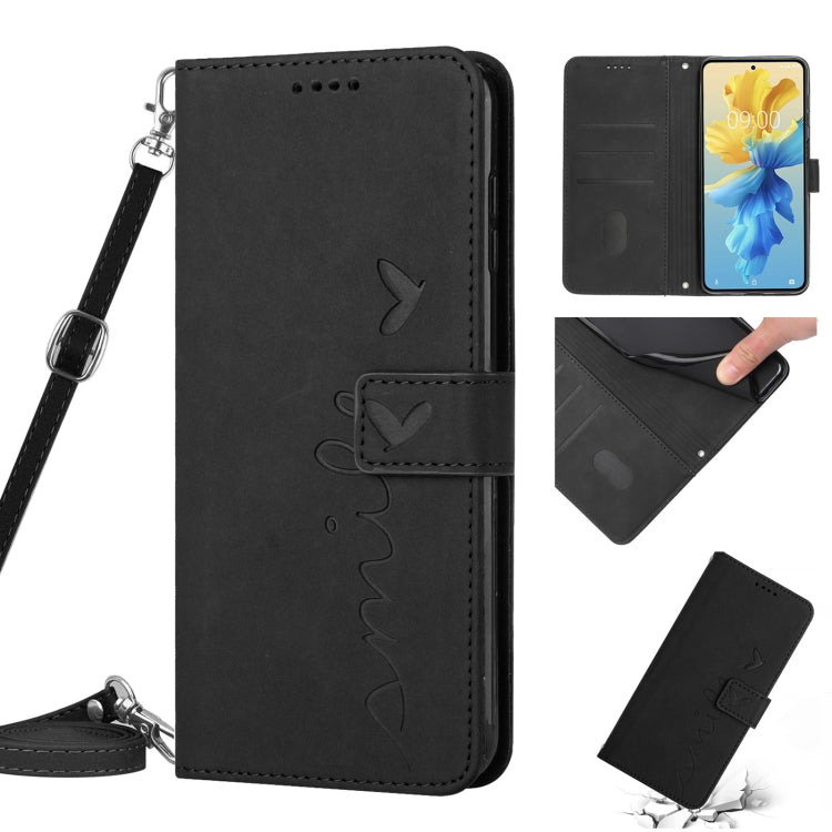 For Tecno Pop 6 Skin Feel Heart Pattern Leather Phone Case with Lanyard