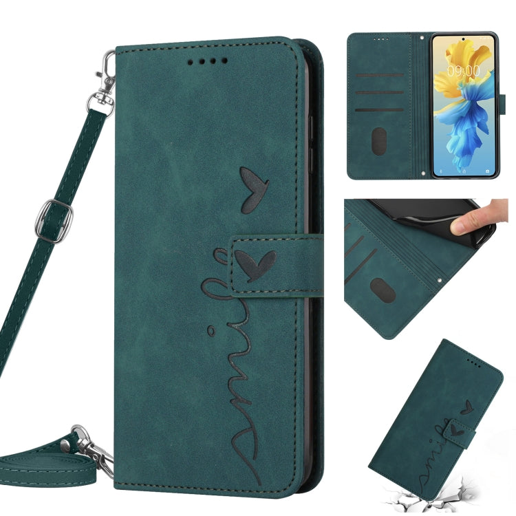 For Tecno Pop 6 Skin Feel Heart Pattern Leather Phone Case with Lanyard