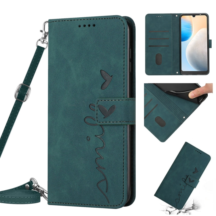 For Tecno Pop 6 Pro Skin Feel Heart Pattern Leather Phone Case with Lanyard
