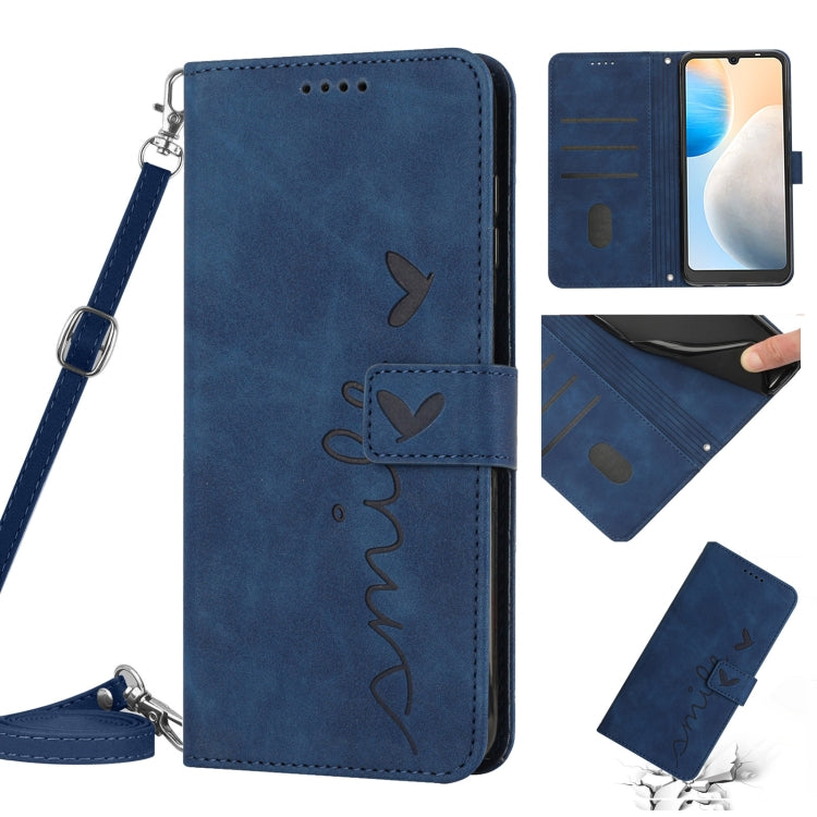 For Tecno Pova Neo 2 Skin Feel Heart Pattern Leather Phone Case with Lanyard