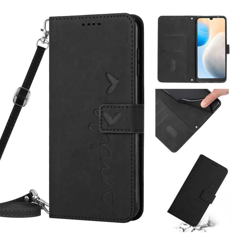 For Tecno Pova Neo 2 Skin Feel Heart Pattern Leather Phone Case with Lanyard