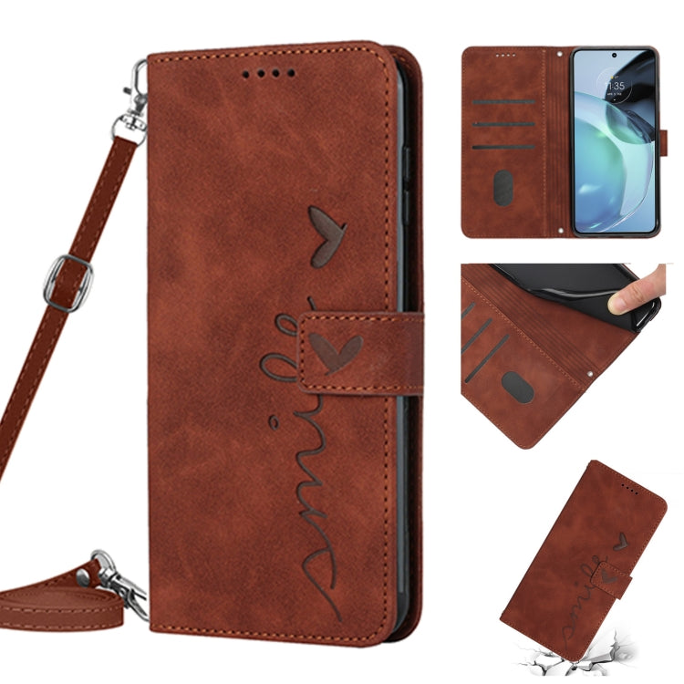 For Motorola Moto E22 / E22i Skin Feel Heart Pattern Leather Phone Case with Lanyard