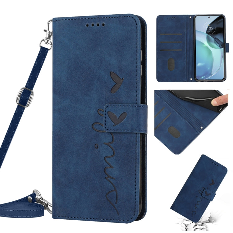 For Motorola Moto E22 / E22i Skin Feel Heart Pattern Leather Phone Case with Lanyard