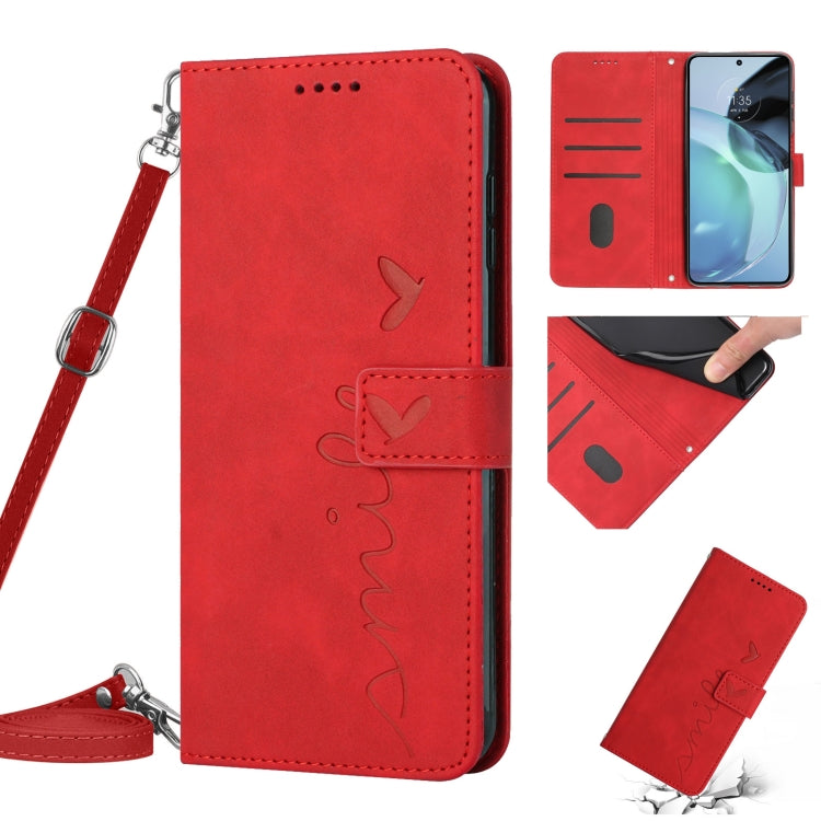 For Motorola Edge 30 Neo / Edge 30 Lite Skin Feel Heart Pattern Leather Phone Case with Lanyard