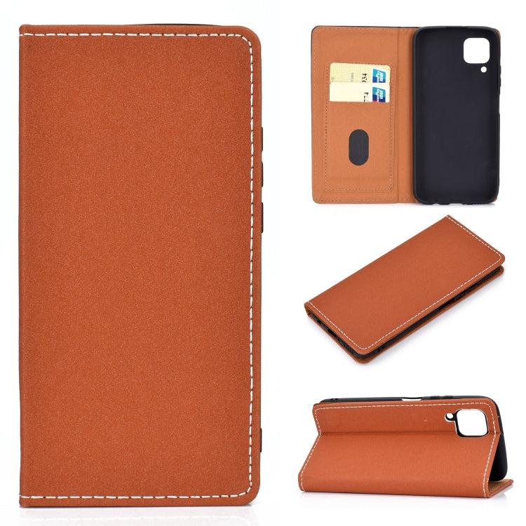 For Huawei P40 Lite Solid Color Frosted Magnetic Horizontal Flip Leather Case with Card Slots & Holder