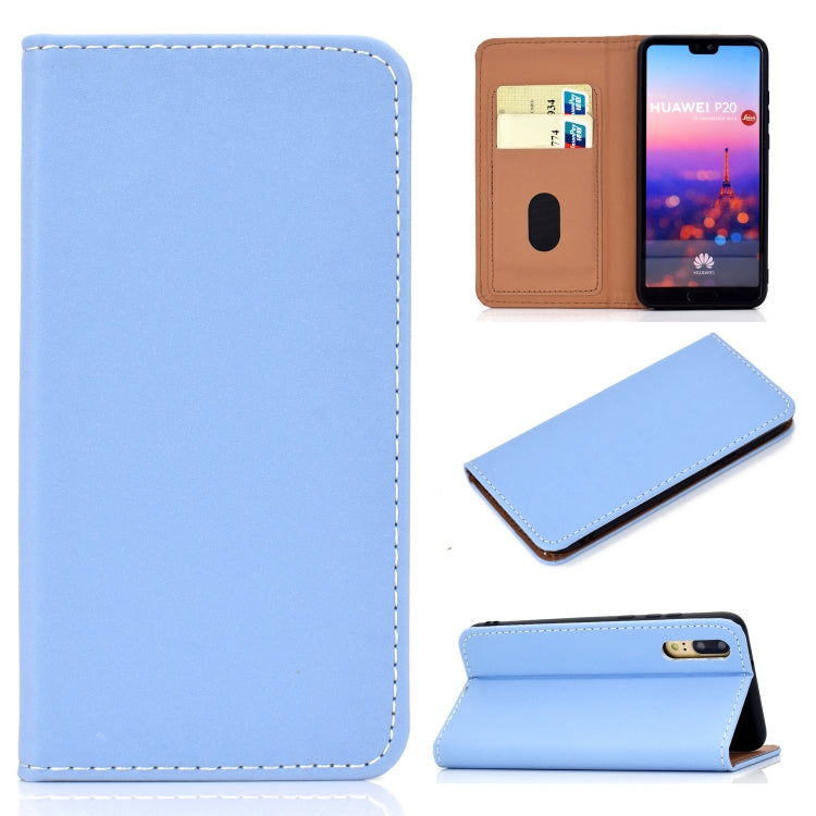 For Huawei P20 Solid Color Frosted Magnetic Horizontal Flip Leather Case with Card Slots & Holder