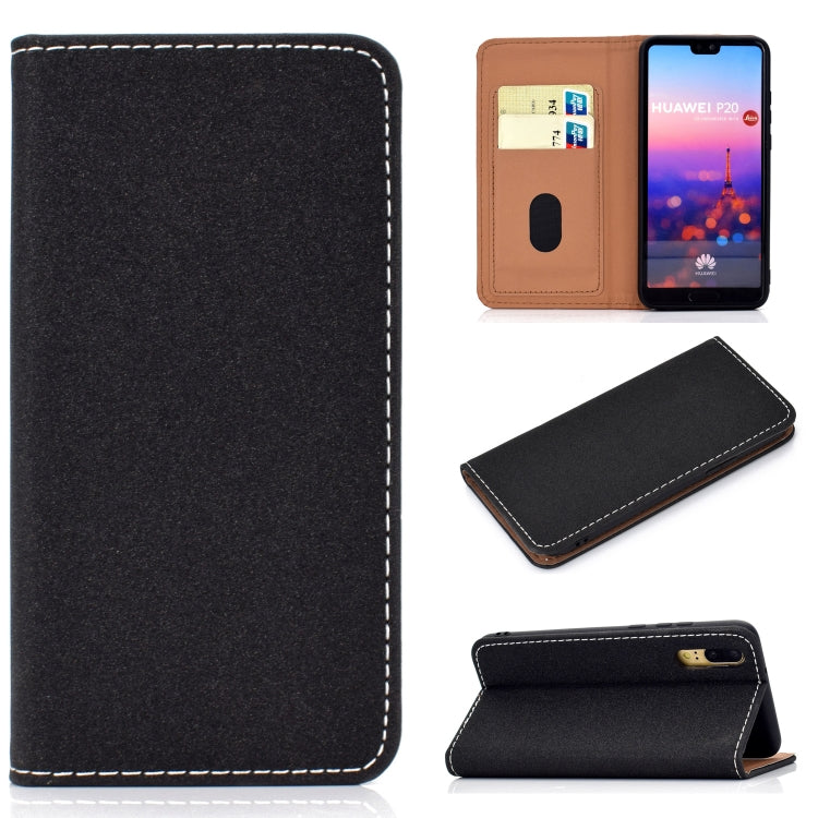 For Huawei P20 Lite Solid Color Frosted Magnetic Horizontal Flip Leather Case with Card Slots & Holder