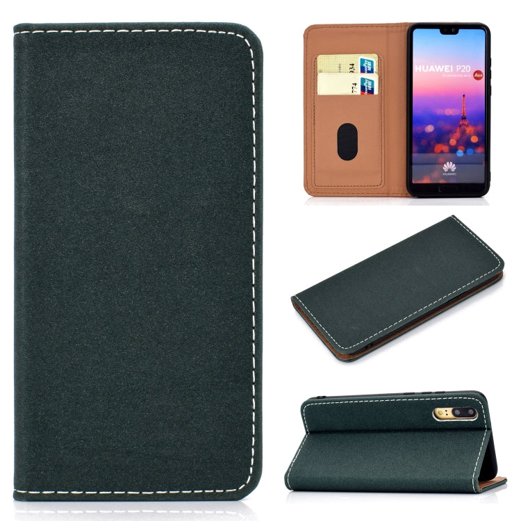 For Huawei P20 Lite Solid Color Frosted Magnetic Horizontal Flip Leather Case with Card Slots & Holder