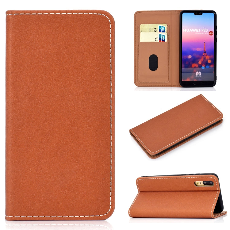 For Huawei P20 Lite Solid Color Frosted Magnetic Horizontal Flip Leather Case with Card Slots & Holder
