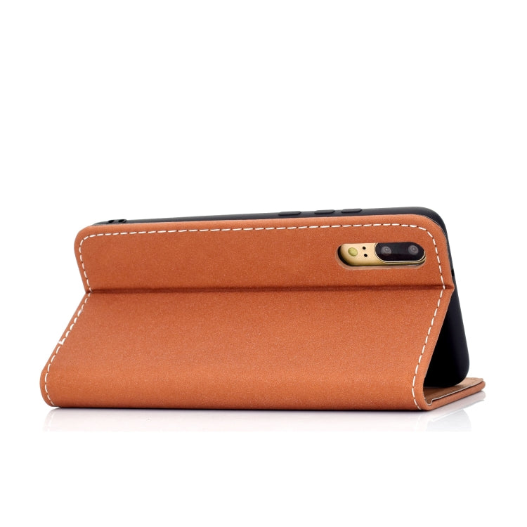 For Huawei P20 Lite Solid Color Frosted Magnetic Horizontal Flip Leather Case with Card Slots & Holder