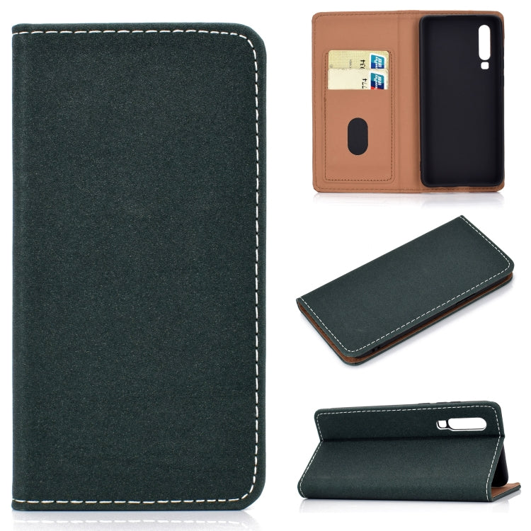 For Huawei P30 Solid Color Frosted Magnetic Horizontal Flip Leather Case with Card Slots & Holder