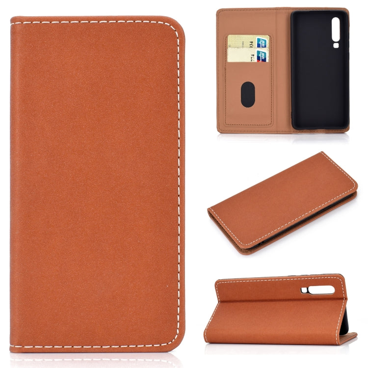 For Huawei P30 Solid Color Frosted Magnetic Horizontal Flip Leather Case with Card Slots & Holder