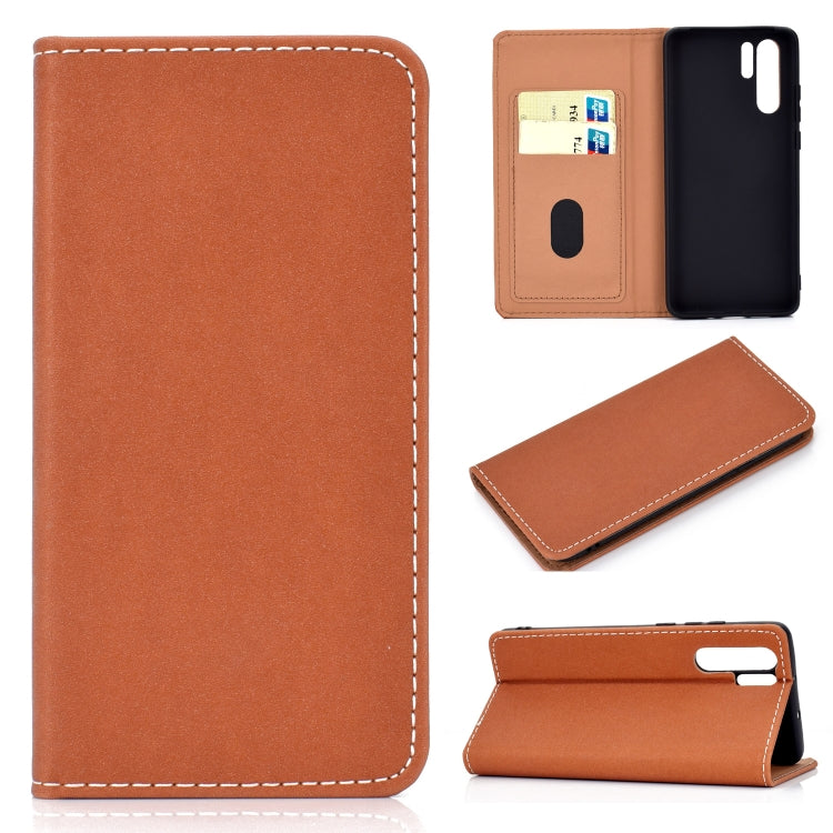 For Huawei P30 Pro Solid Color Frosted Magnetic Horizontal Flip Leather Case with Card Slots & Holder