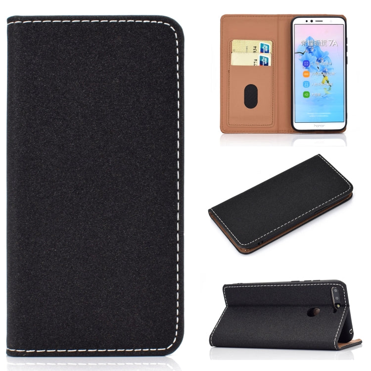 For Huawei Honor 7A Solid Color Frosted Magnetic Horizontal Flip Leather Case with Card Slots & Holder