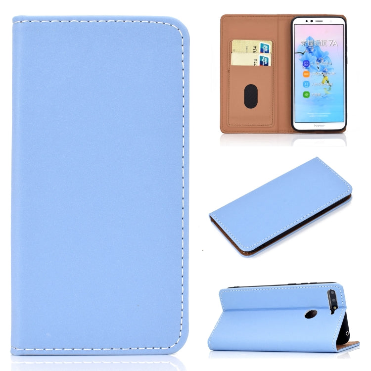 For Huawei Honor 7A Solid Color Frosted Magnetic Horizontal Flip Leather Case with Card Slots & Holder