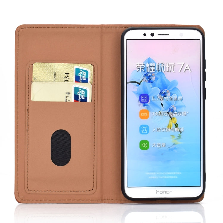 For Huawei Honor 7A Solid Color Frosted Magnetic Horizontal Flip Leather Case with Card Slots & Holder