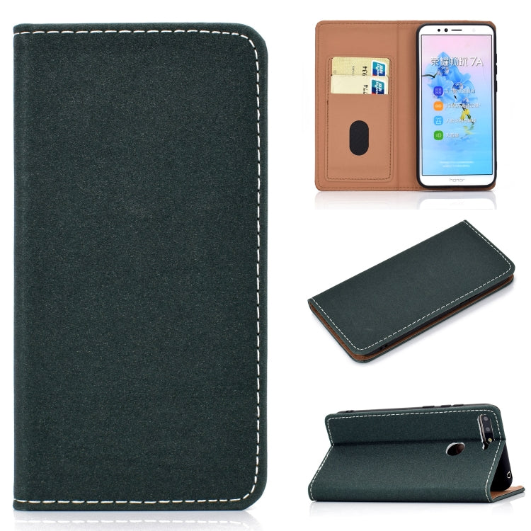 For Huawei Honor 7A Solid Color Frosted Magnetic Horizontal Flip Leather Case with Card Slots & Holder