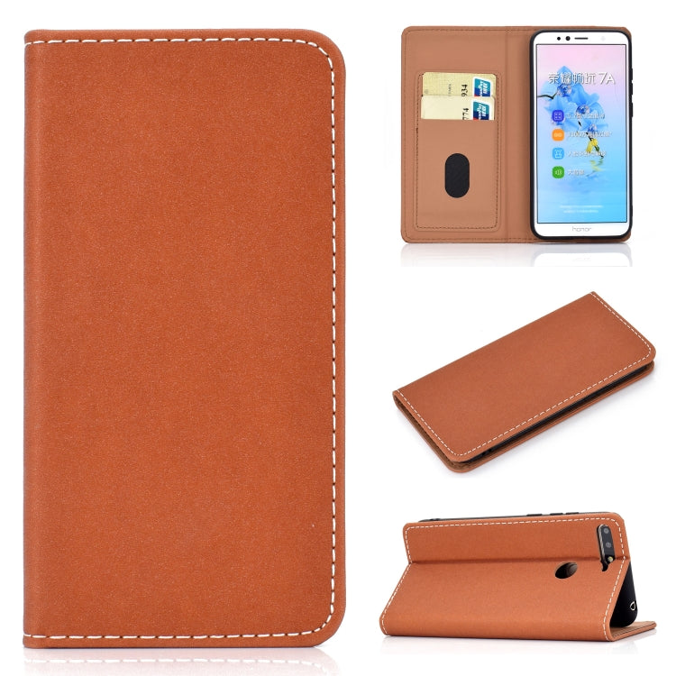 For Huawei Honor 7A Solid Color Frosted Magnetic Horizontal Flip Leather Case with Card Slots & Holder