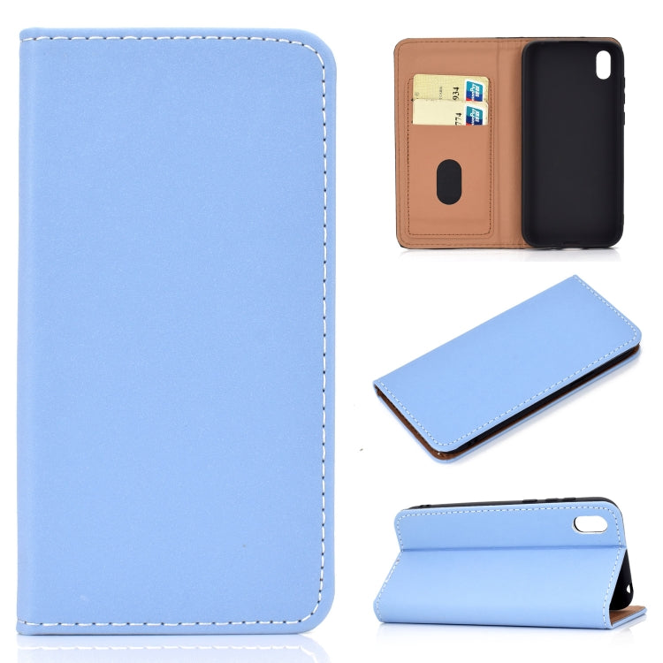 For Huawei Honor 8S Solid Color Frosted Magnetic Horizontal Flip Leather Case with Card Slots & Holder