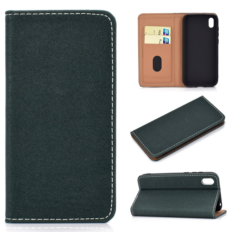 For Huawei Honor 8S Solid Color Frosted Magnetic Horizontal Flip Leather Case with Card Slots & Holder