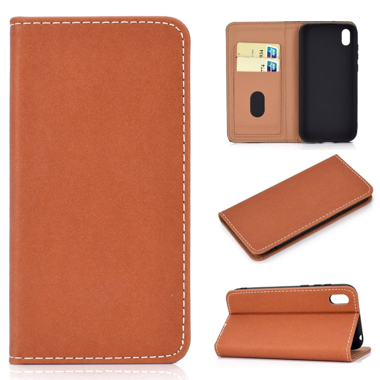 For Huawei Honor 8S Solid Color Frosted Magnetic Horizontal Flip Leather Case with Card Slots & Holder