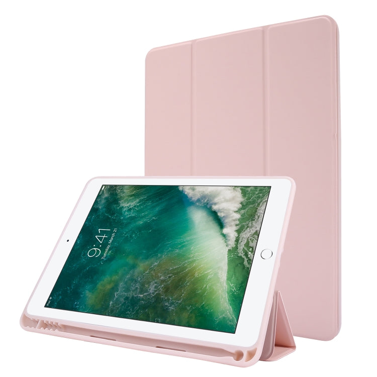 Skin Feel Pen Holder Tri-fold Tablet Leather Case For iPad Air 2 / Air / 9.7 2018 / 9.7 2017
