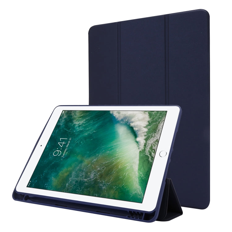Skin Feel Pen Holder Tri-fold Tablet Leather Case For iPad Air 2 / Air / 9.7 2018 / 9.7 2017