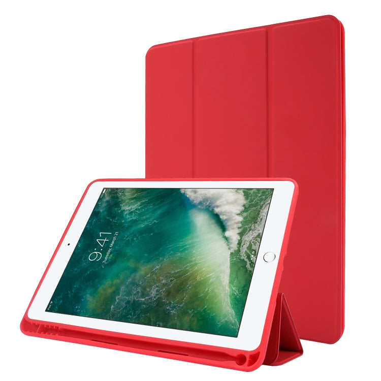 Skin Feel Pen Holder Tri-fold Tablet Leather Case For iPad Air 2 / Air / 9.7 2018 / 9.7 2017