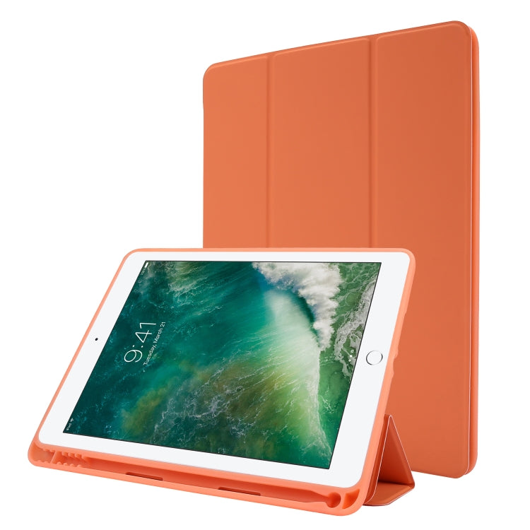 Skin Feel Pen Holder Tri-fold Tablet Leather Case For iPad Air 2 / Air / 9.7 2018 / 9.7 2017